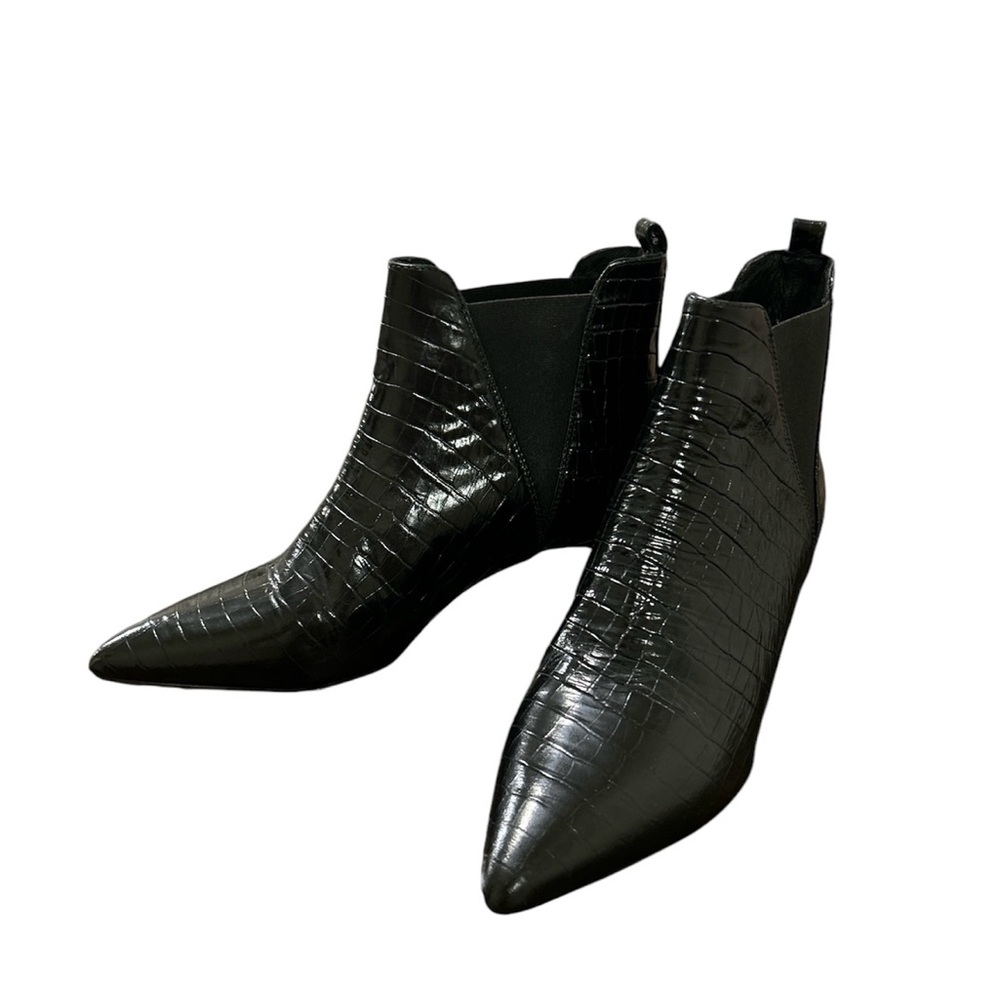 J. Crew Black Ankle Embossed Leather Boots with Croc Texture